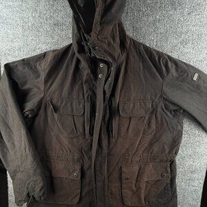 Barbour International Delta Hooded Insulated Black Waxed Jacket Women Zip 2XL
